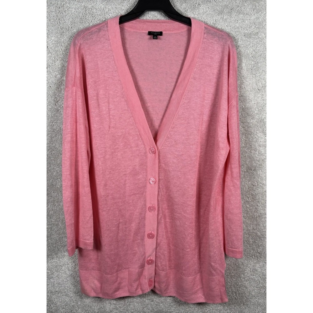 Talbots Cardigan Sweater LINEN Womens Pink Button V Neck Lightweight Plus 1X